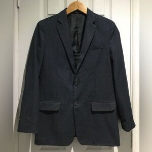 Calvin Klein Gray Blazer with Notched Lapels and Structured Shoulders